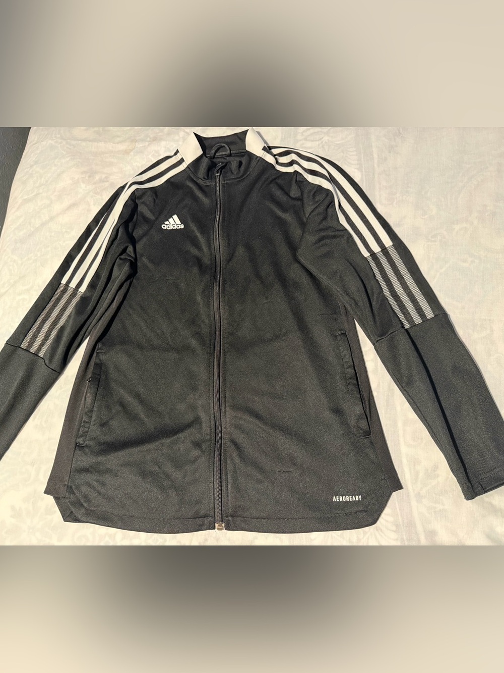 adidas women Black Track Jacket with White Stripes size L